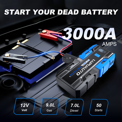 KONTOP 3000A Jump Starter | Portable Battery Booster for 9.0L Gas & 7.0L Diesel Engines