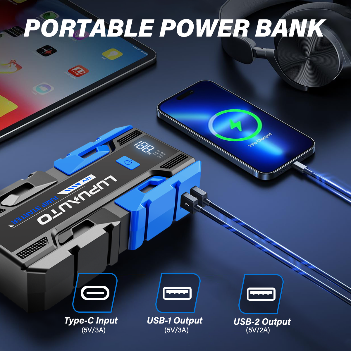 KONTOP 3000A Jump Starter | Portable Battery Booster for 9.0L Gas & 7.0L Diesel Engines