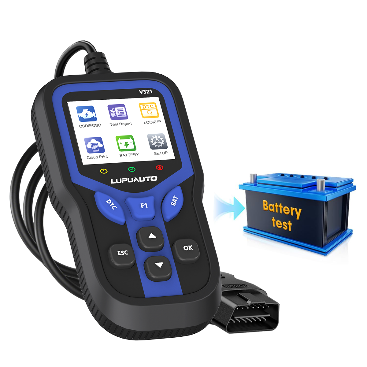 KONTOP V321 OBD2 Scanner & Battery Tester | Read & Clear Codes, Live Data, DTC Lookup