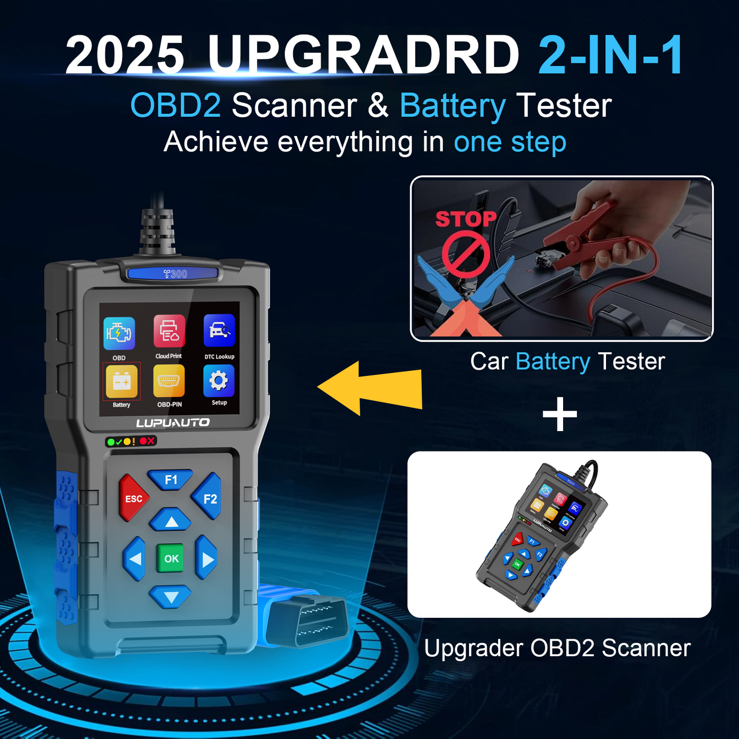 T300 OBD2 Scanner | Professional Car Diagnostic Tool with Live Data, DTC Reader & Battery Test