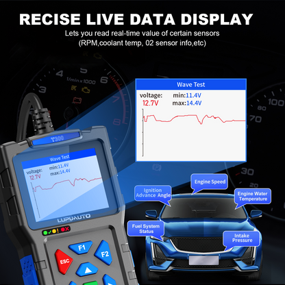 T300 OBD2 Scanner | Professional Car Diagnostic Tool with Live Data, DTC Reader & Battery Test