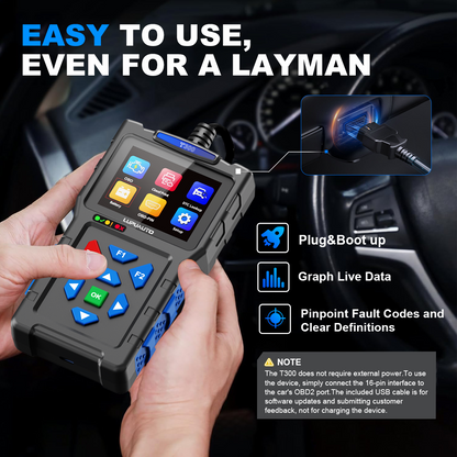 T300 OBD2 Scanner | Professional Car Diagnostic Tool with Live Data, DTC Reader & Battery Test