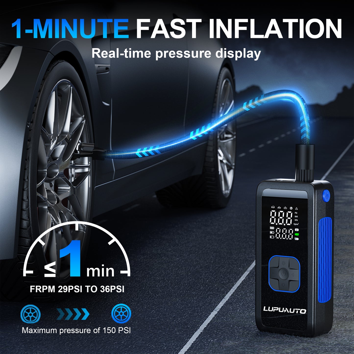 KONTOP Portable Tire Inflator | 150 PSI Fast Air Pump with Power Bank, Cordless & Car Dual Mode