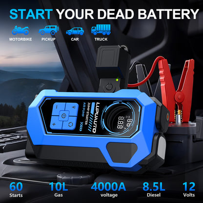 KONTOP 4000A Jump Starter with Air Compressor | 160 PSI Portable Battery Booster for 10L Gas & 8.5L Diesel
