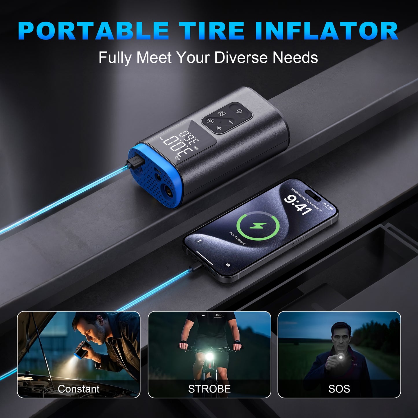 KONTOP Mini Portable Tire Inflator | Cordless Air Pump with Auto Shut-Off & Power Bank