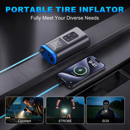KONTOP Mini Portable Tire Inflator | Cordless Air Pump with Auto Shut-Off & Power Bank