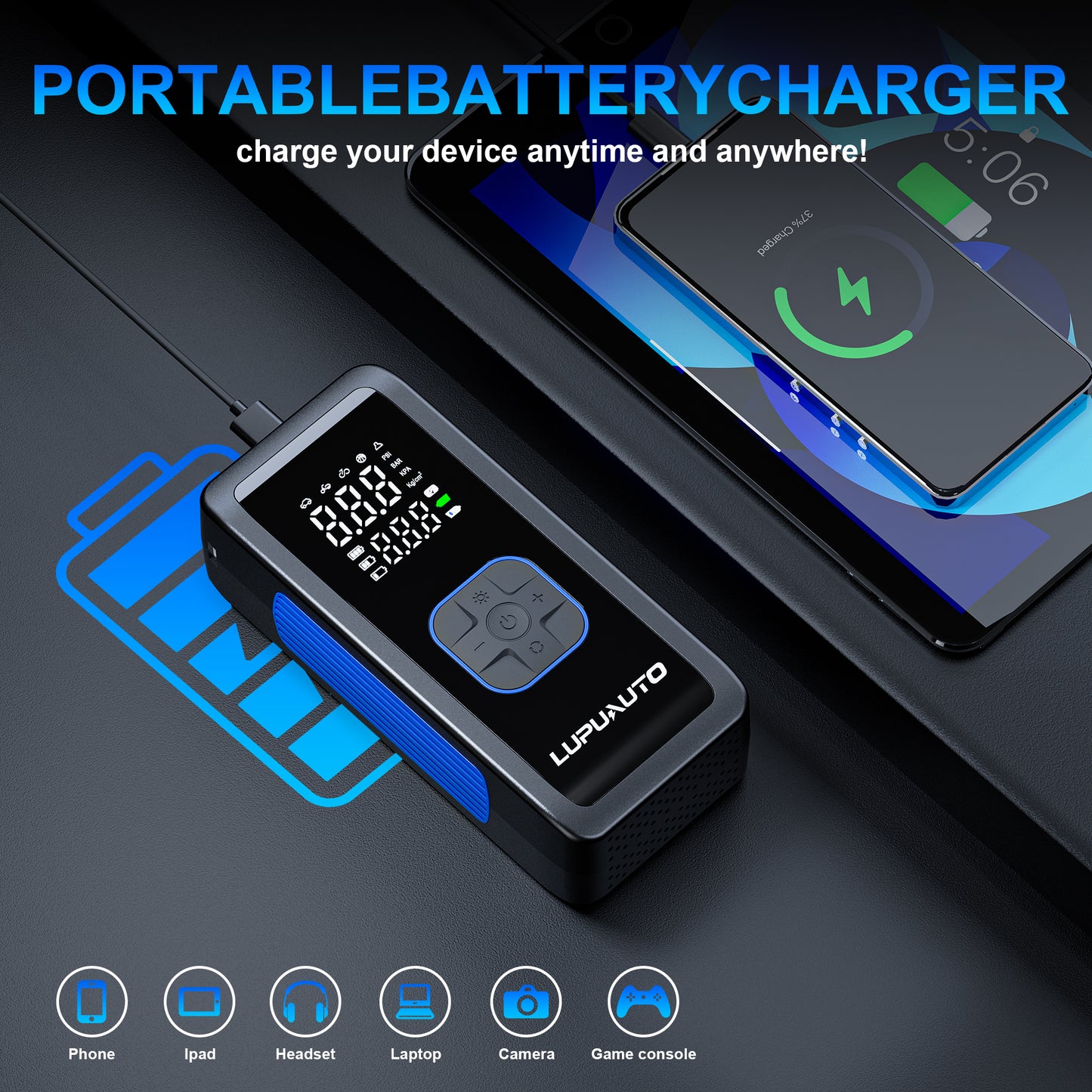 KONTOP Portable Tire Inflator | 150 PSI Fast Air Pump with Power Bank, Cordless & Car Dual Mode
