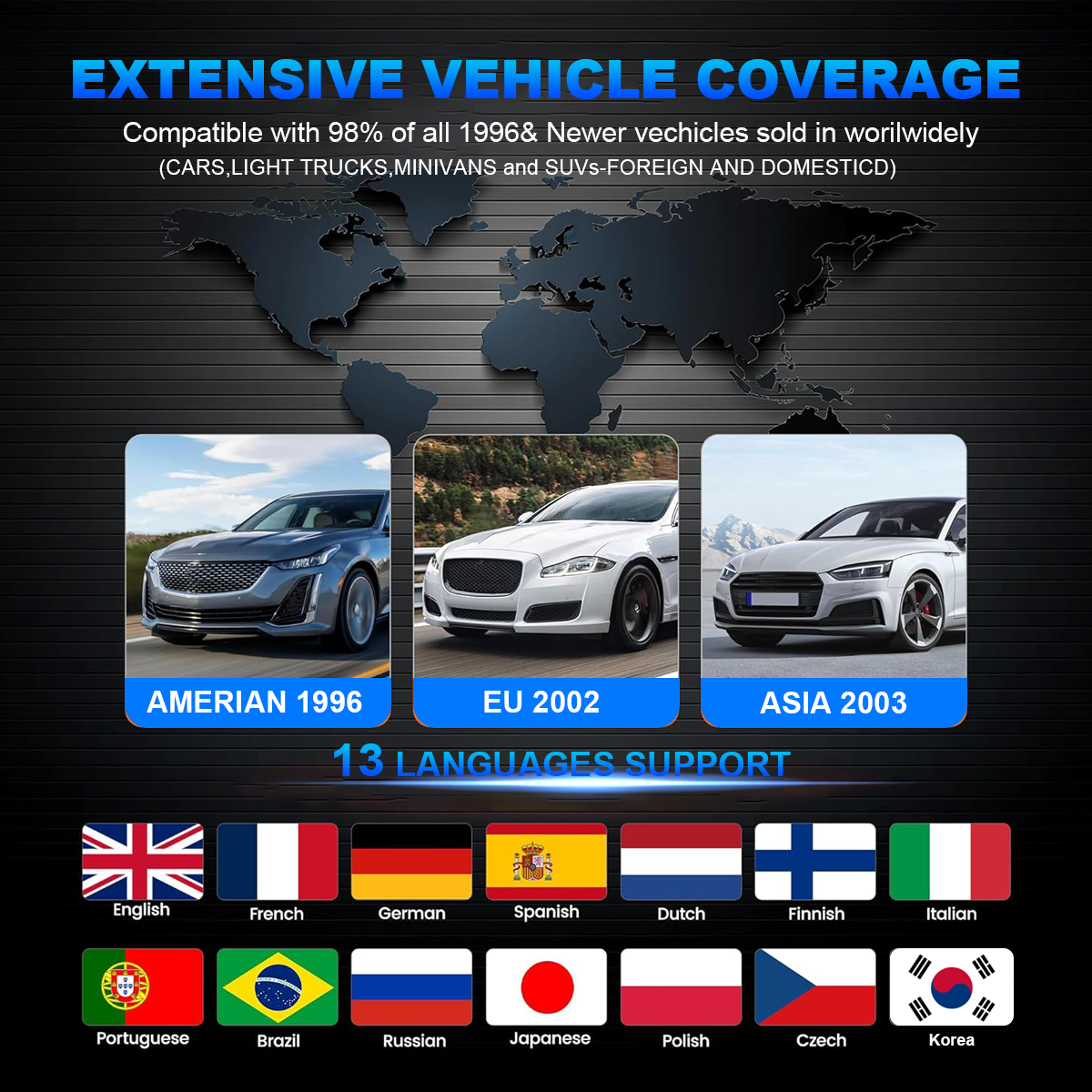 T300 OBD2 Scanner | Professional Car Diagnostic Tool with Live Data, DTC Reader & Battery Test
