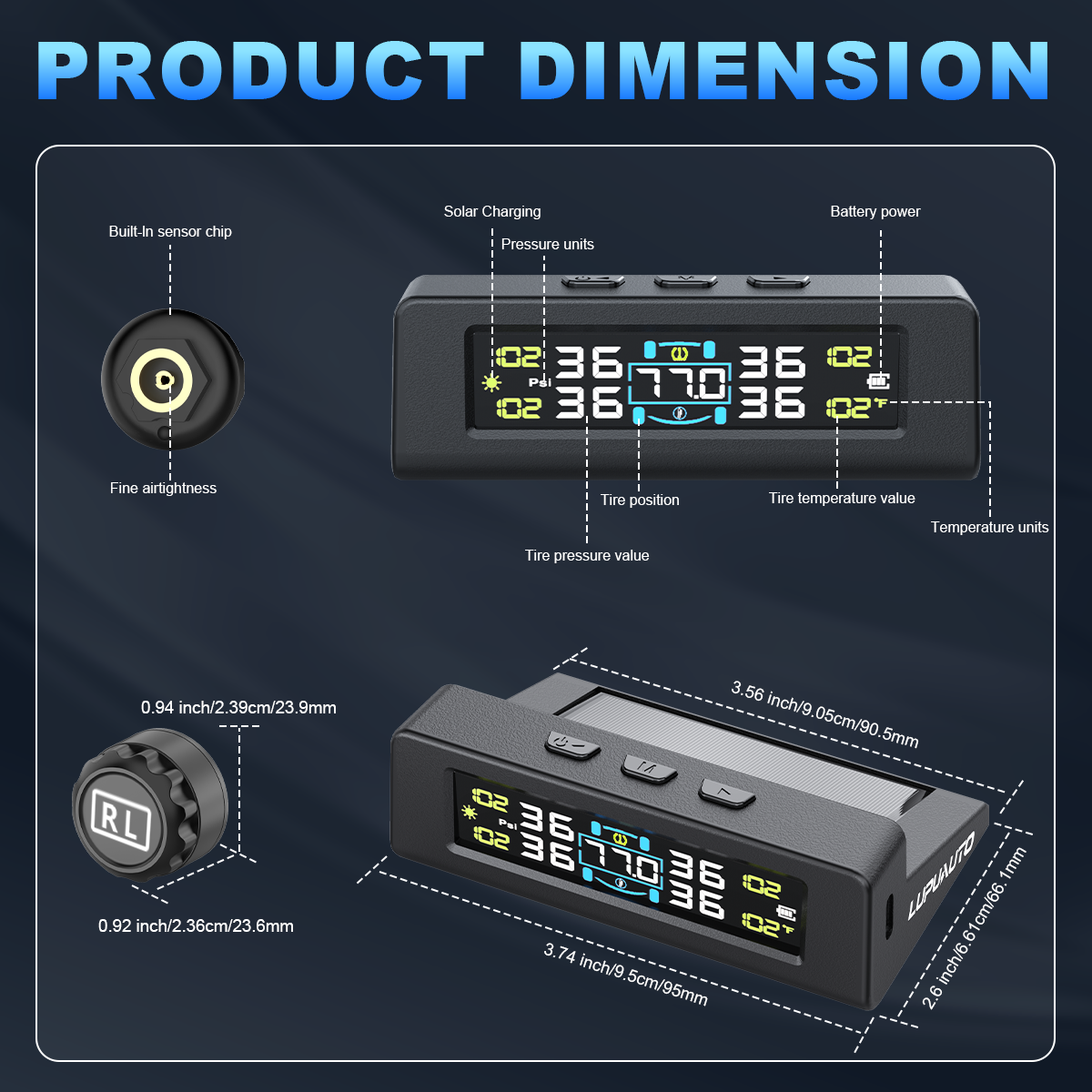 KONTOP 4-Sensor Smart TPMS | Solar & USB Tire Pressure Monitoring System for Cars & SUVs