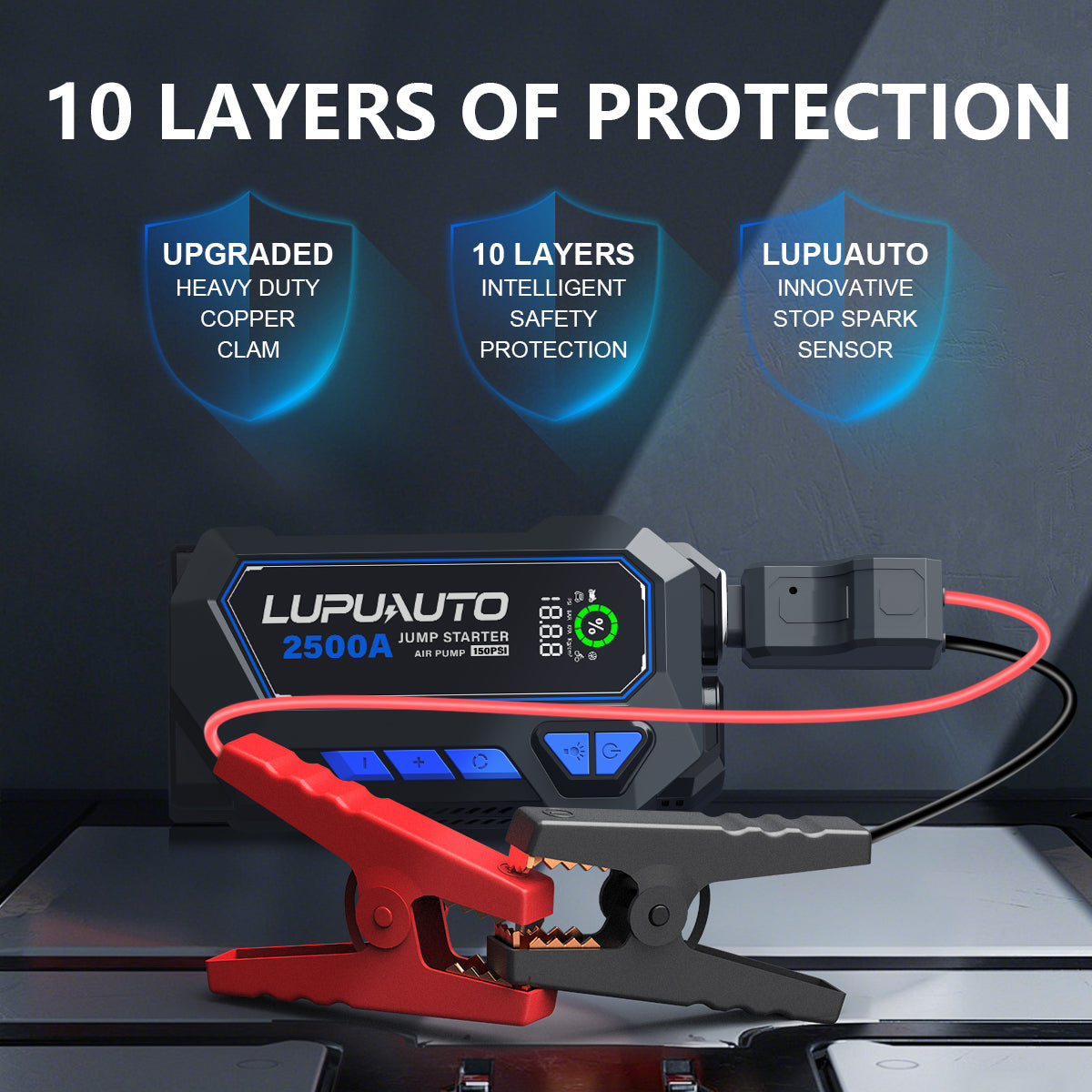 KONTOP 2500A Jump Starter with Air Compressor | 150 PSI Tire Inflator & Power Bank