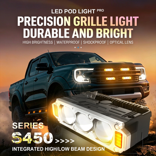 KONTOP S450 Pro Series 100W LED Pod Lights - Universal Hi-Lo Beam Auxiliary Driving Light for Cars & Motorcycles, IP68 Waterproof, 10000LM Ultra Bright