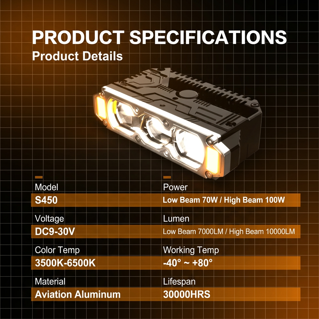 KONTOP S450 Pro Series 100W LED Pod Lights - Universal Hi-Lo Beam Auxiliary Driving Light for Cars & Motorcycles, IP68 Waterproof, 10000LM Ultra Bright