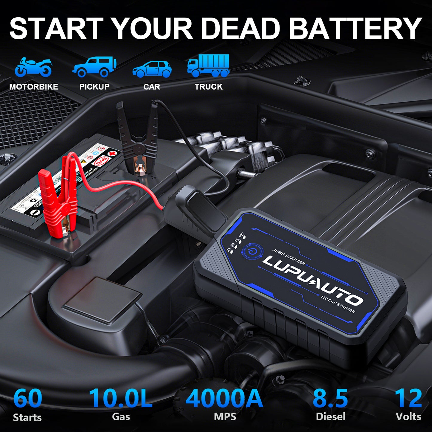 KONTOP 4000A Jump Starter | Portable Battery Booster for 10L Gas & 8.5L Diesel Engines