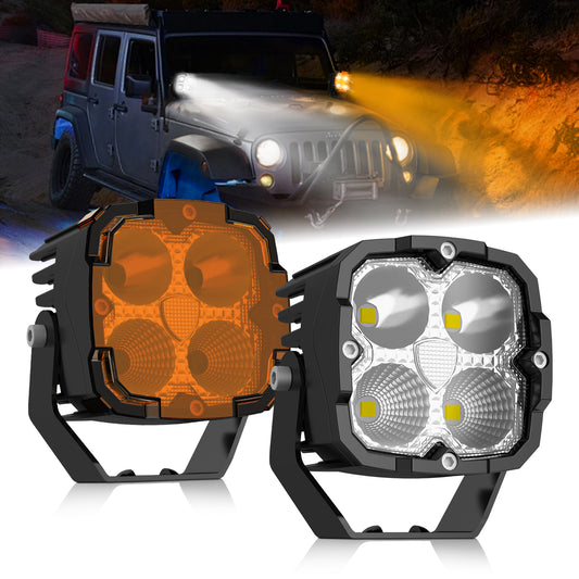 KONTOP 50W LED Pod Lights Dual Color 6000K White & 3000K Amber Off Road Driving Lights IP68