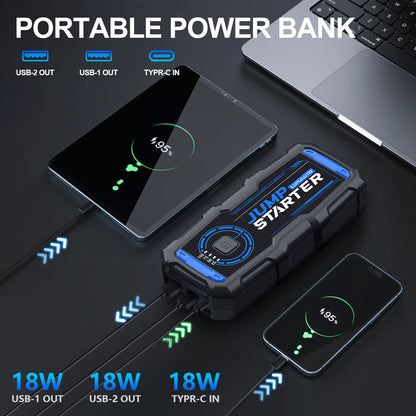 KONTOP 2500A Jump Starter | 7.5L Gas & 5.0L Diesel Car Battery Booster with Power Bank & LED Light