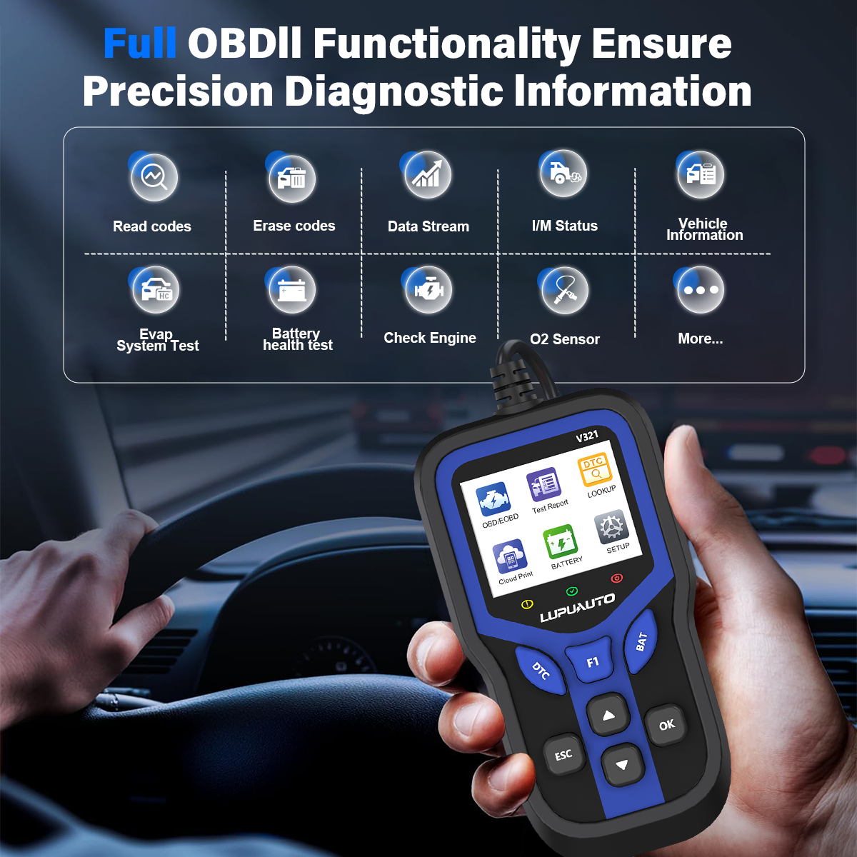 KONTOP V321 OBD2 Scanner & Battery Tester | Read & Clear Codes, Live Data, DTC Lookup