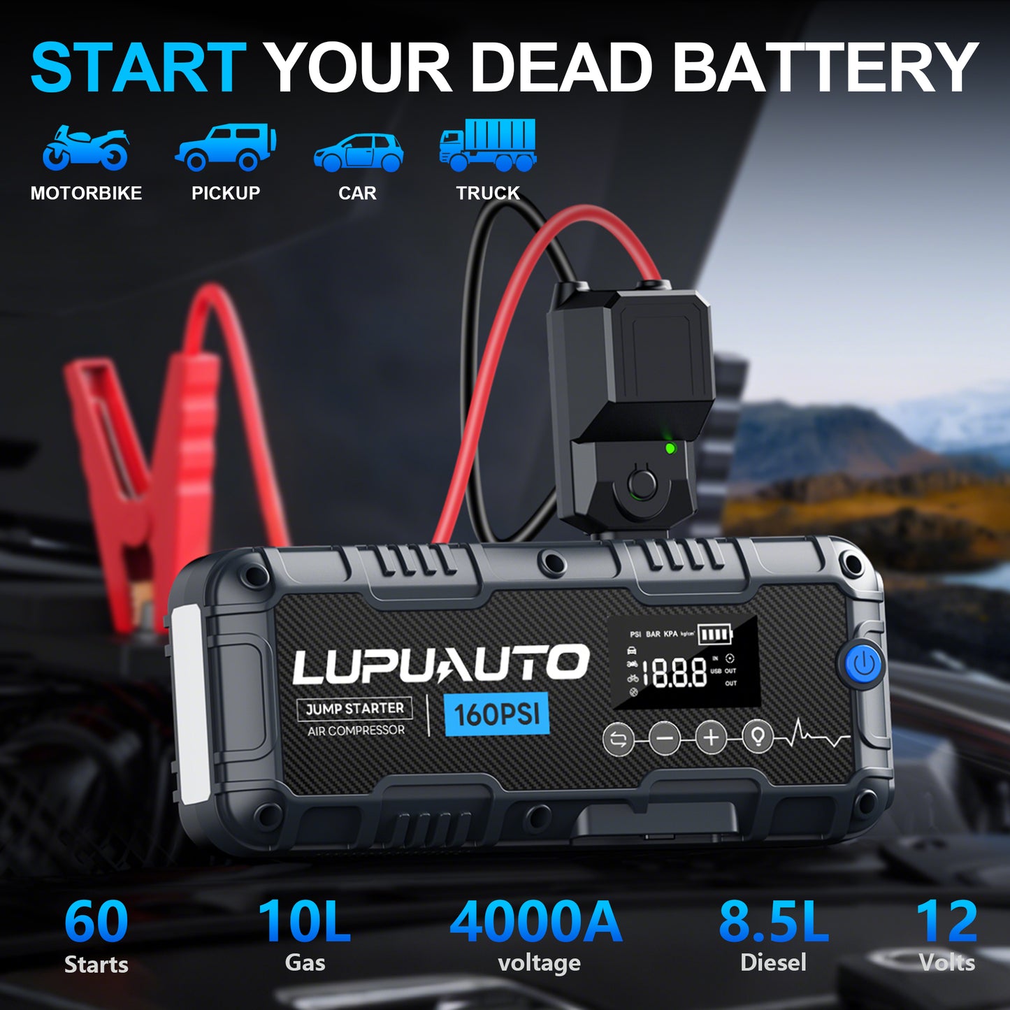 KONTOP 4000A Jump Starter with Air Compressor | 160 PSI Tire Inflator