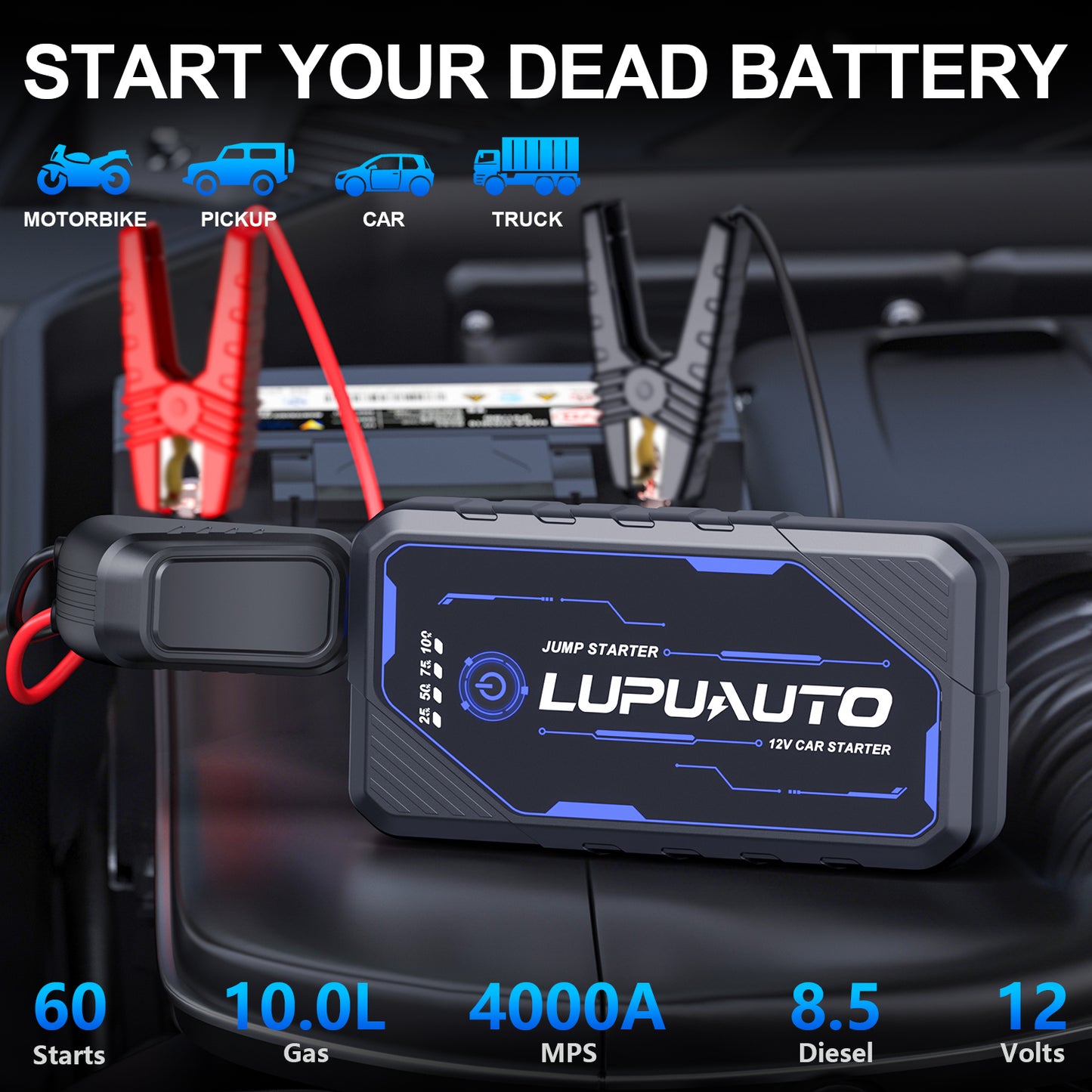 KONTOP 4000A Jump Starter | Portable Battery Booster for 10L Gas & 8.5L Diesel Engines