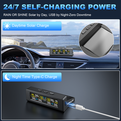 KONTOP 6-Sensor Smart TPMS | Solar & USB Tire Pressure Monitoring System for RV, Truck & Trailer