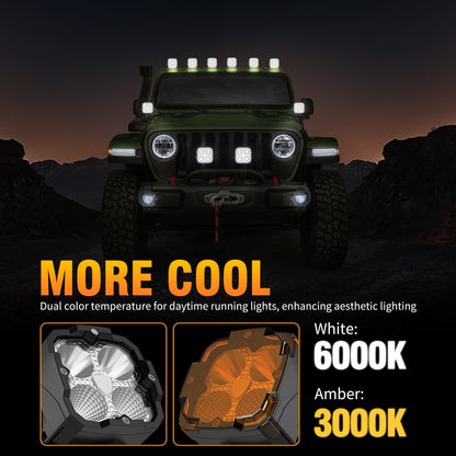 KONTOP 50W LED Pod Lights Dual Color 6000K White & 3000K Amber Off Road Driving Lights IP68