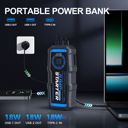 KONTOP 2500A Jump Starter | 7.5L Gas & 5.0L Diesel Car Battery Booster with Power Bank & LED Light