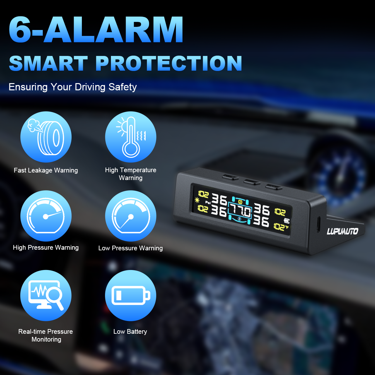 KONTOP 4-Sensor Smart TPMS | Solar & USB Tire Pressure Monitoring System for Cars & SUVs