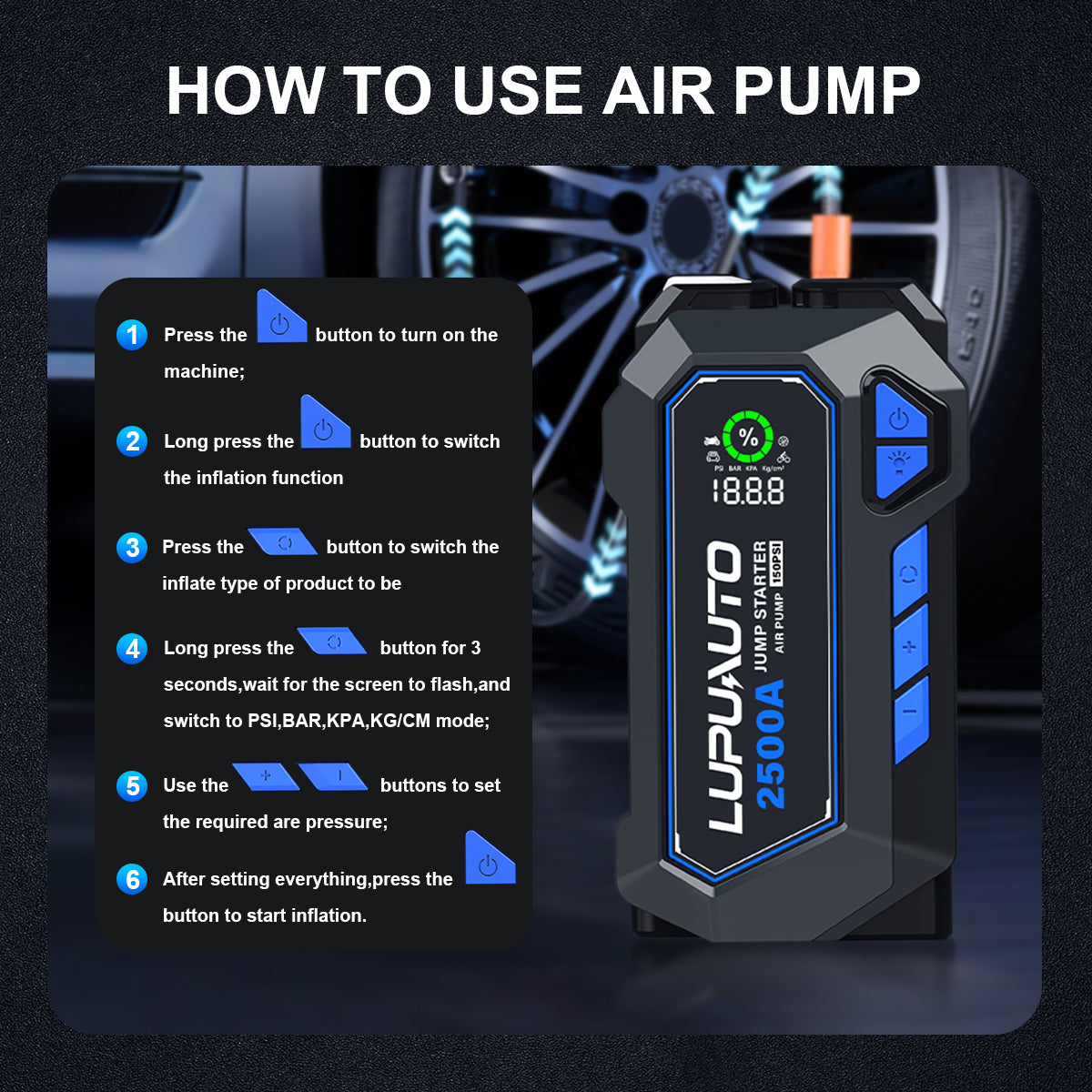 KONTOP 2500A Jump Starter with Air Compressor | 150 PSI Tire Inflator & Power Bank