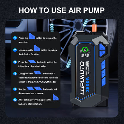 KONTOP 2500A Jump Starter with Air Compressor | 150 PSI Tire Inflator & Power Bank