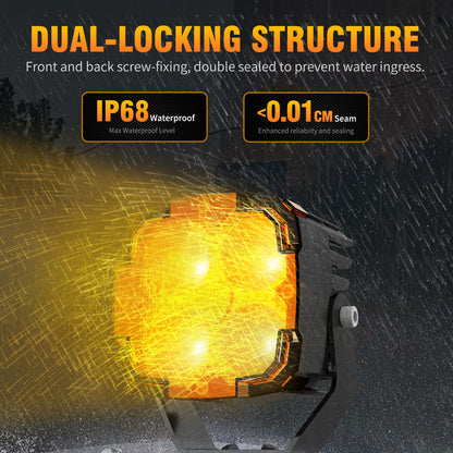 KONTOP 50W LED Pod Lights Dual Color 6000K White & 3000K Amber Off Road Driving Lights IP68