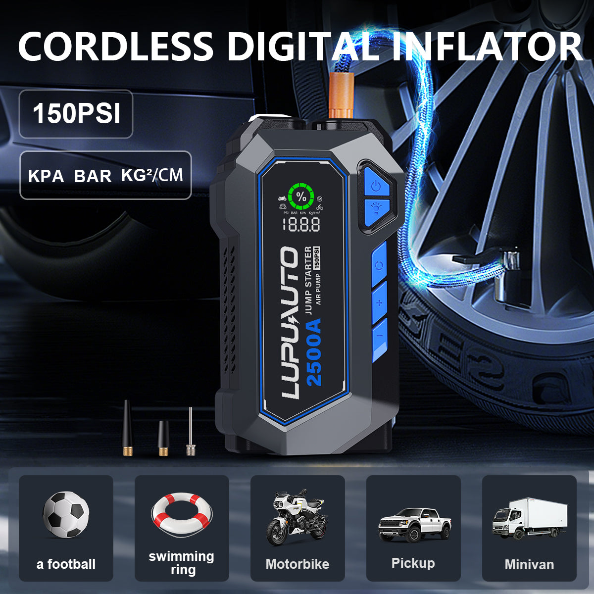 KONTOP 2500A Jump Starter with Air Compressor | 150 PSI Tire Inflator & Power Bank