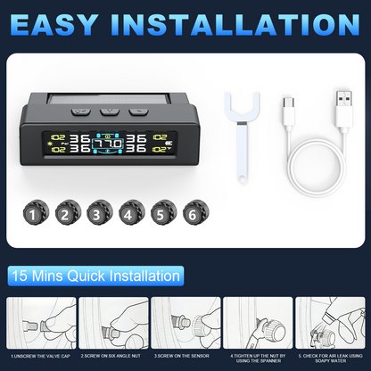 KONTOP 6-Sensor Smart TPMS | Solar & USB Tire Pressure Monitoring System for RV, Truck & Trailer