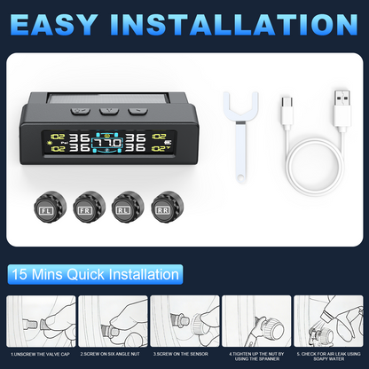 KONTOP 4-Sensor Smart TPMS | Solar & USB Tire Pressure Monitoring System for Cars & SUVs