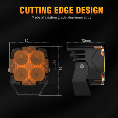 KONTOP 50W LED Pod Lights Dual Color 6000K White & 3000K Amber Off Road Driving Lights IP68