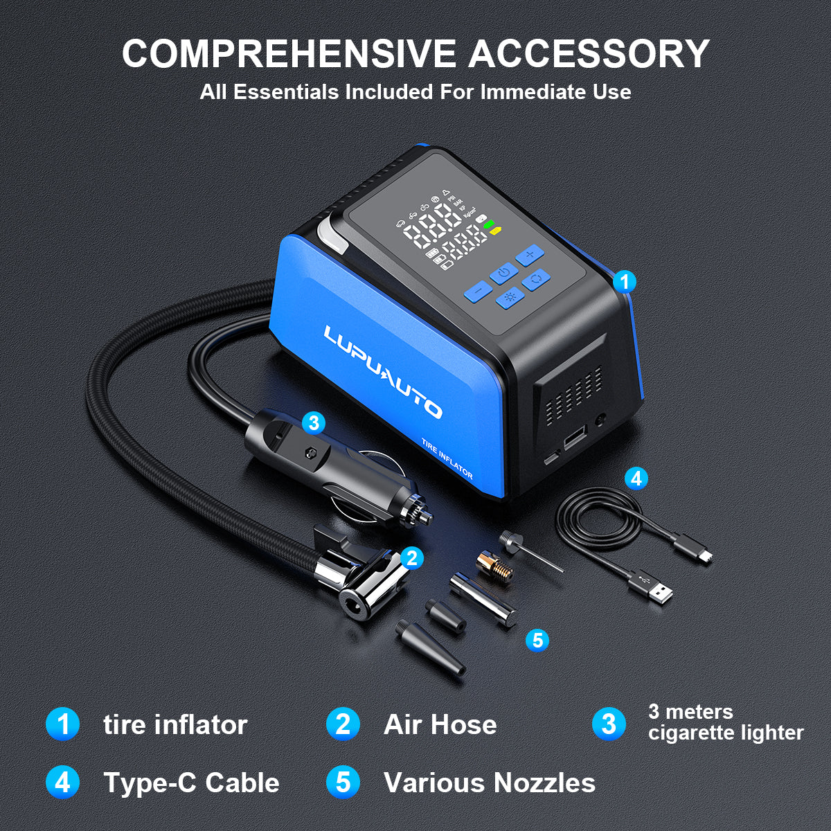 KONTOP 4-IN-1 Portable Tire Inflator | 150 PSI Fast Air Pump, Wireless & Car Power Dual Mode