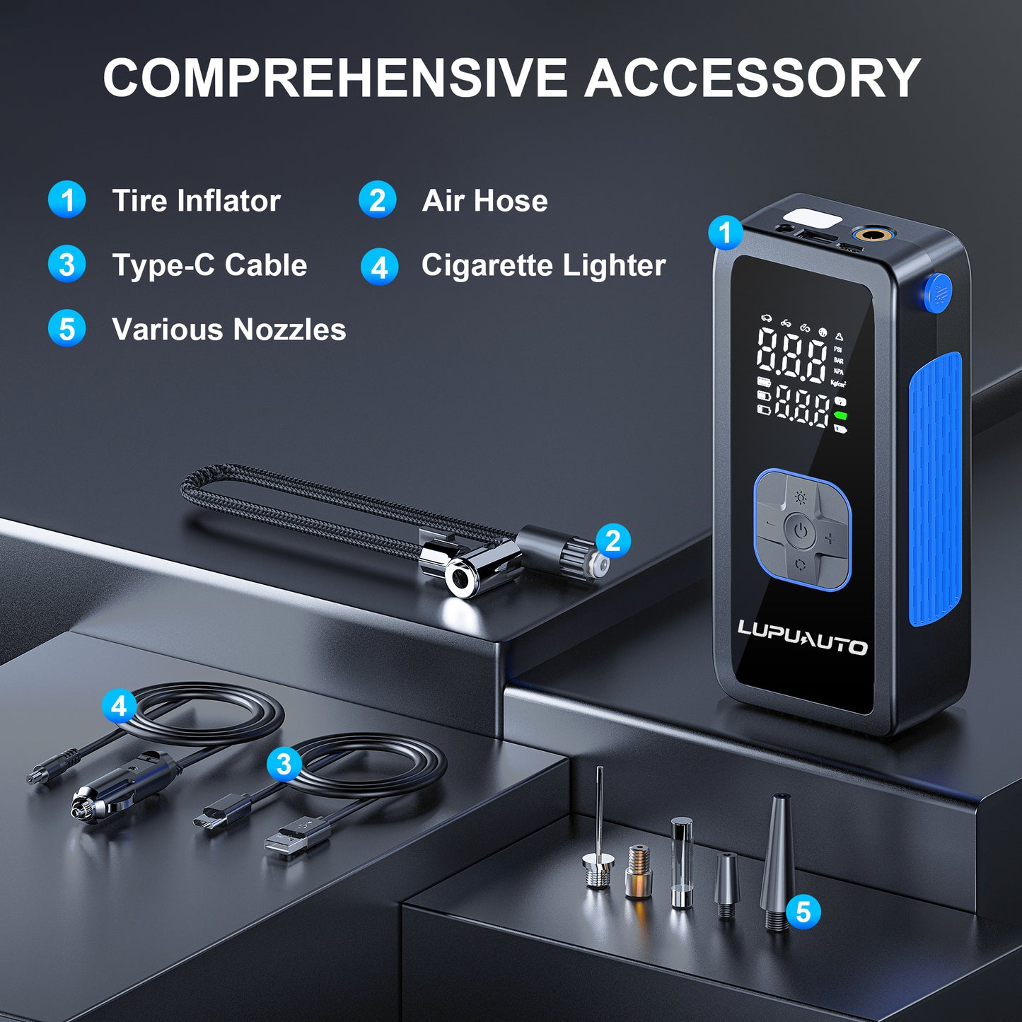 KONTOP Portable Tire Inflator | 150 PSI Fast Air Pump with Power Bank, Cordless & Car Dual Mode