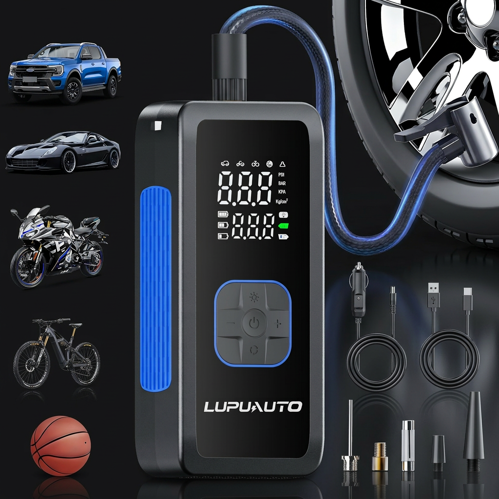 KONTOP Portable Tire Inflator | 150 PSI Fast Air Pump with Power Bank, Cordless & Car Dual Mode