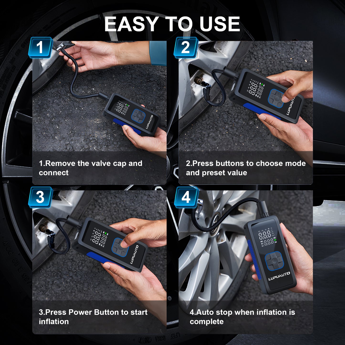 KONTOP Portable Tire Inflator | 150 PSI Fast Air Pump with Power Bank, Cordless & Car Dual Mode