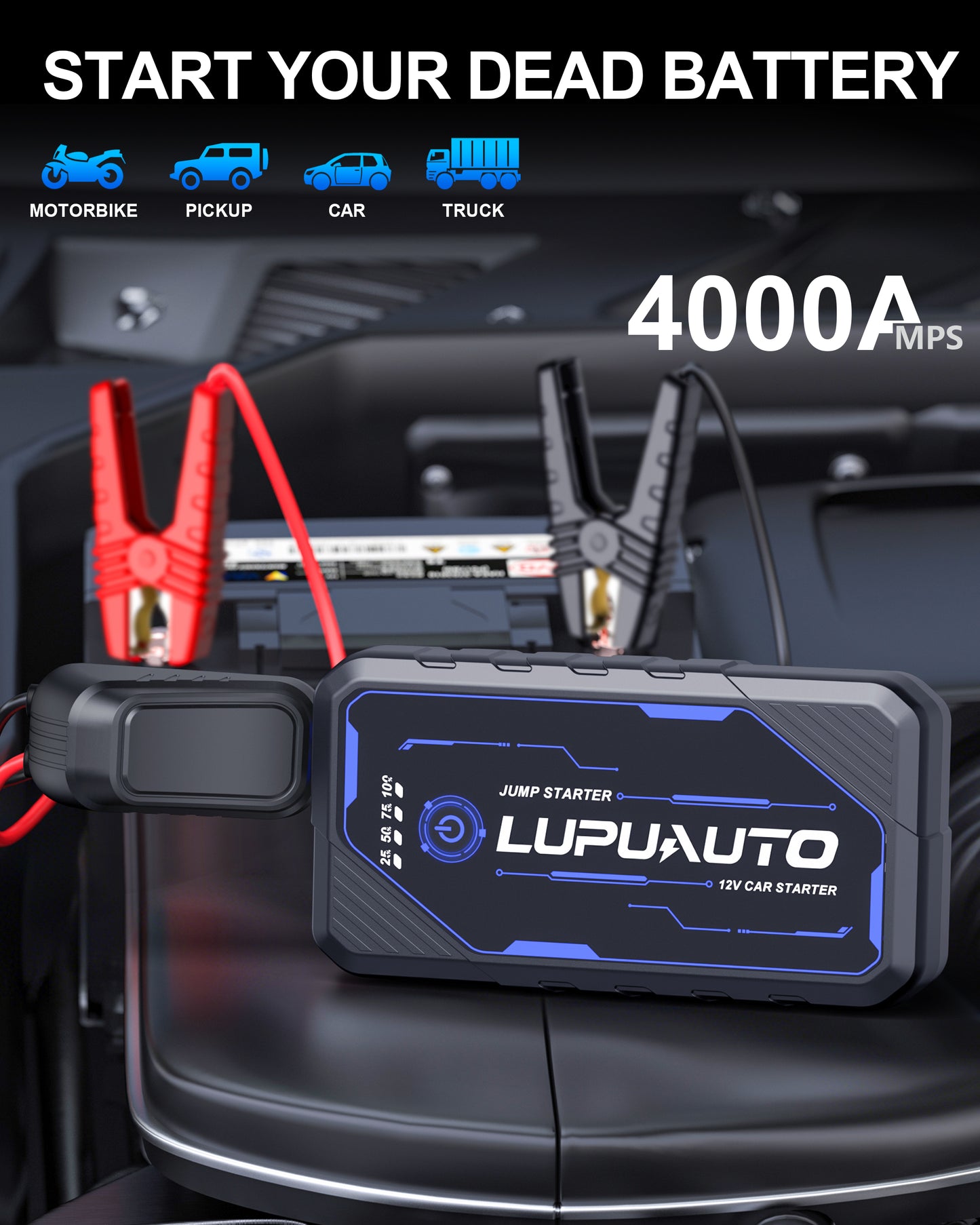 KONTOP 4000A Jump Starter | Portable Battery Booster for 10L Gas & 8.5L Diesel Engines