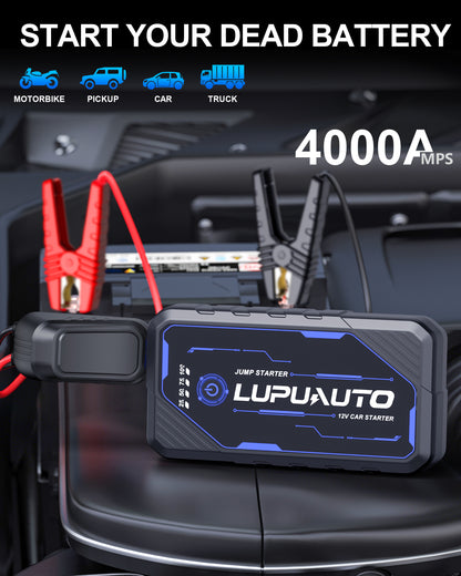 KONTOP 4000A Jump Starter | Portable Battery Booster for 10L Gas & 8.5L Diesel Engines
