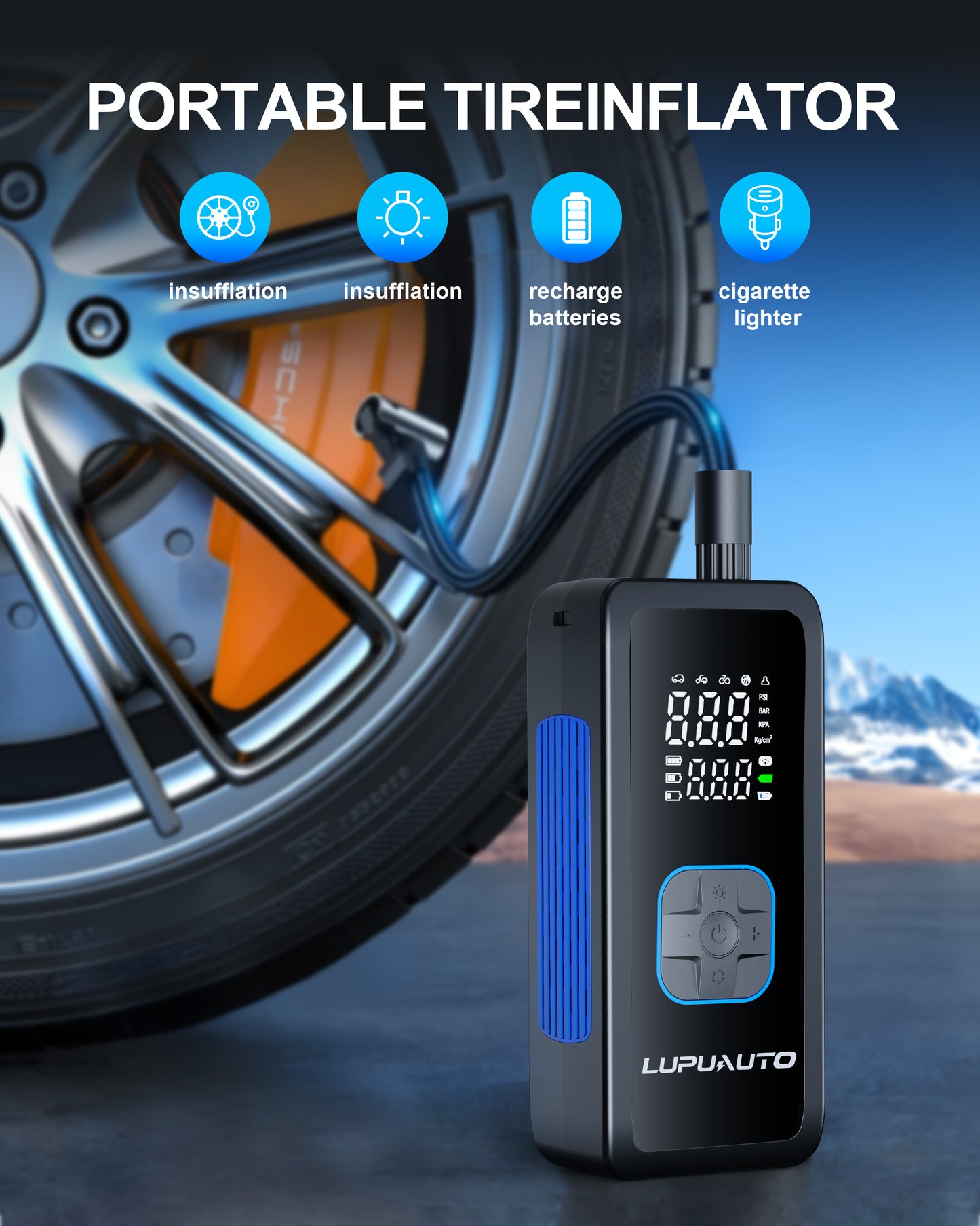 KONTOP Portable Tire Inflator | 150 PSI Fast Air Pump with Power Bank, Cordless & Car Dual Mode