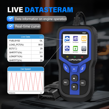 KONTOP V321 OBD2 Scanner & Battery Tester | Read & Clear Codes, Live Data, DTC Lookup