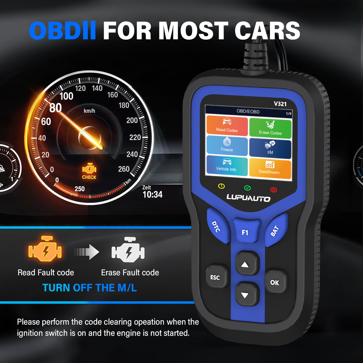 KONTOP V321 OBD2 Scanner & Battery Tester | Read & Clear Codes, Live Data, DTC Lookup