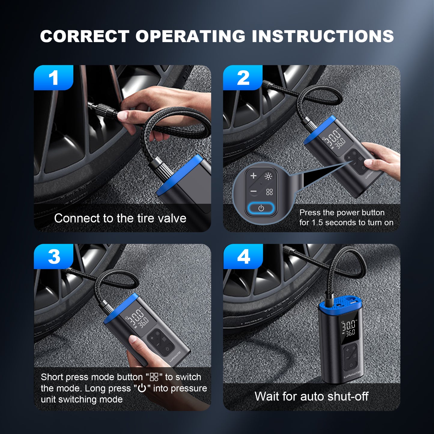 KONTOP Mini Portable Tire Inflator | Cordless Air Pump with Auto Shut-Off & Power Bank