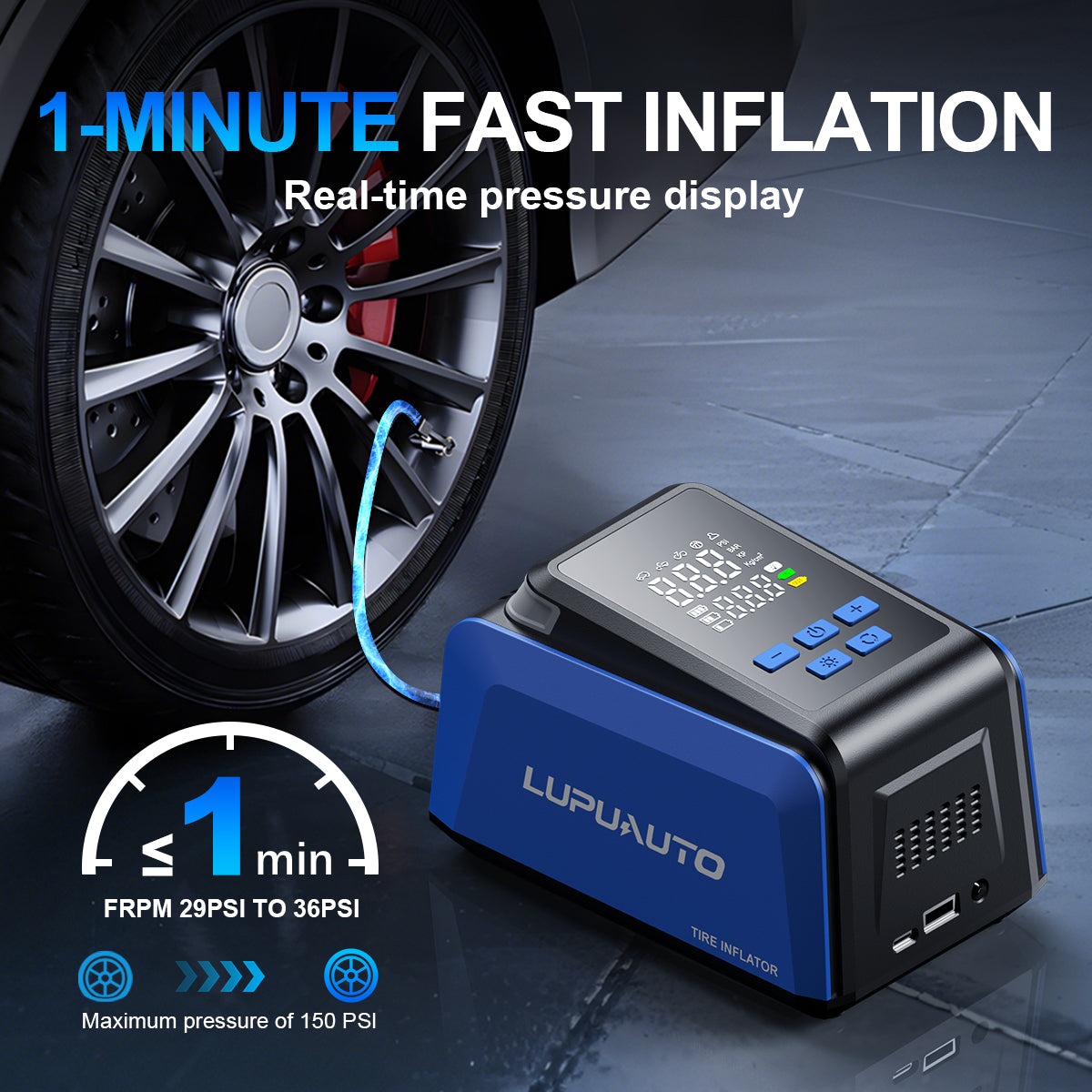KONTOP 4-IN-1 Portable Tire Inflator | 150 PSI Fast Air Pump, Wireless & Car Power Dual Mode